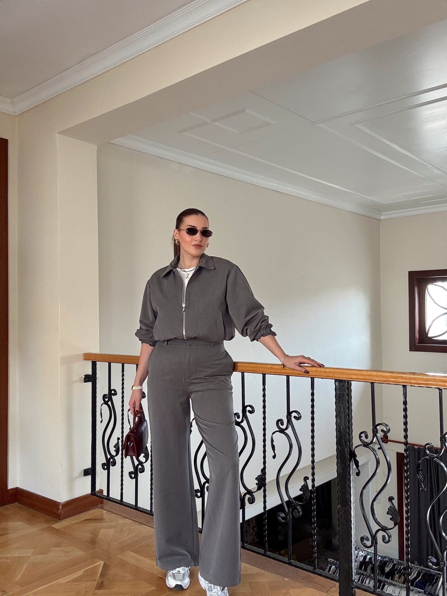 TİNA Bel büzgülü cepli premium ceket GRİ