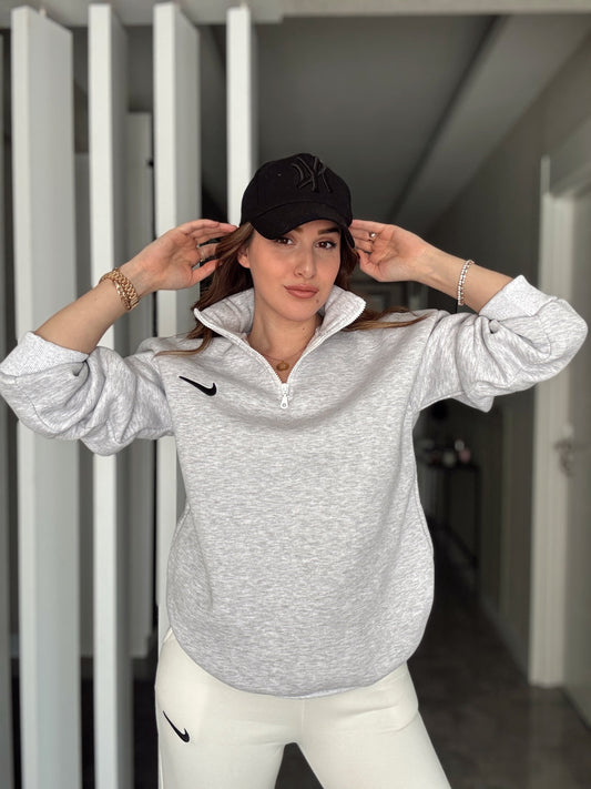 NK Yarım Fermuar 3 İplik Şardonlu Sweat - GRİ