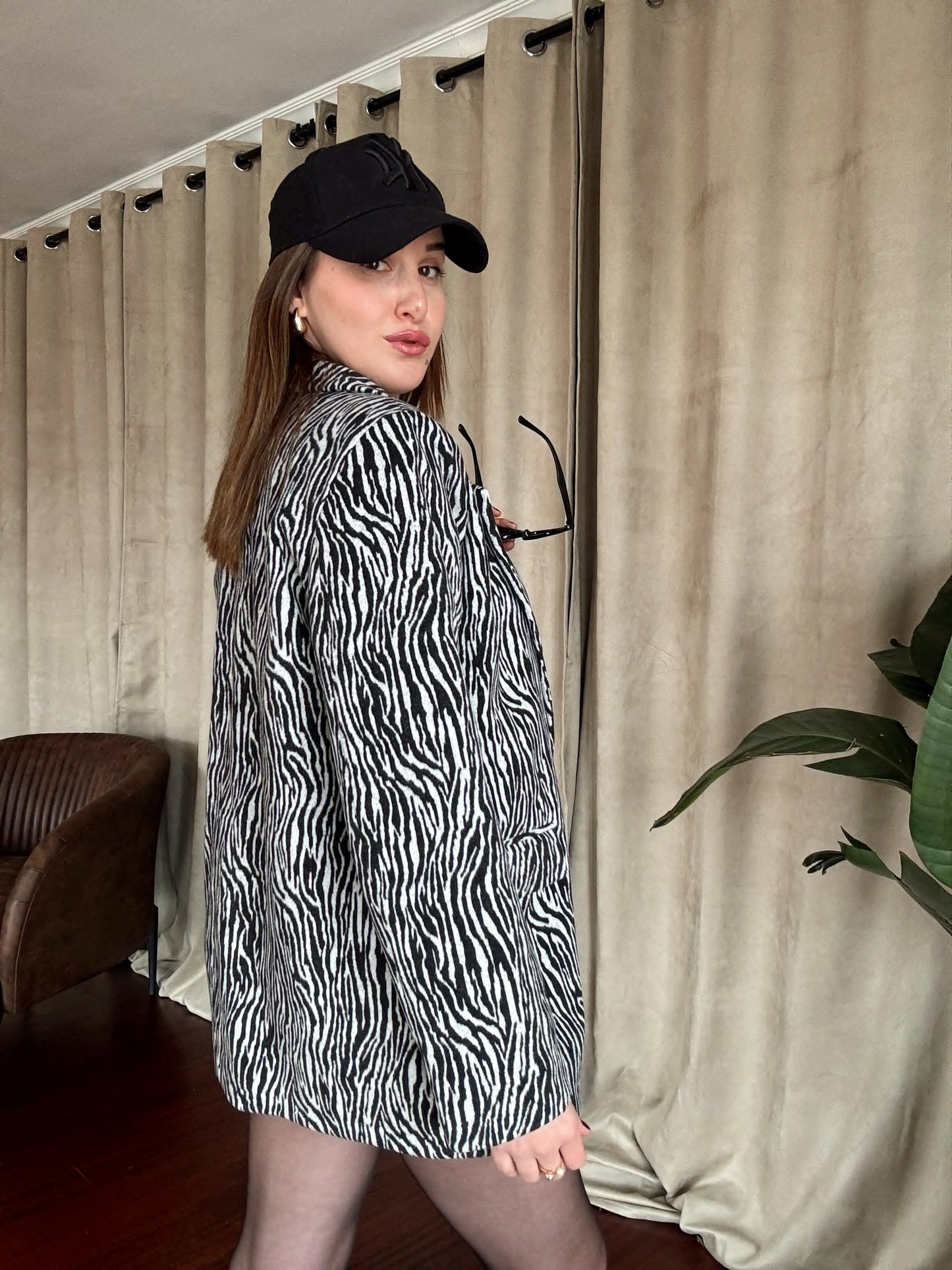 Zebra Desenli Kaşe Ceket - SİYAH