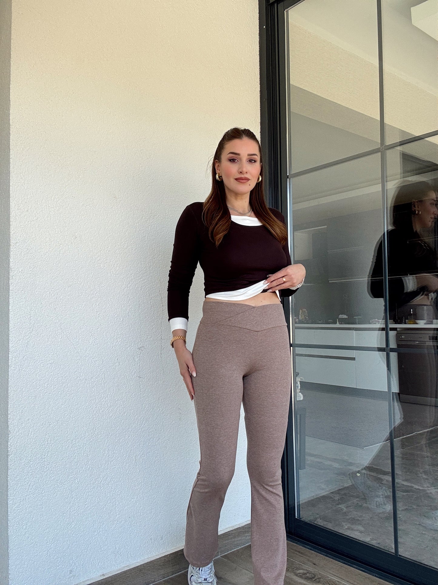 Mıa ribanalı çapraz kemer ispanyol paça tayt-VİZON