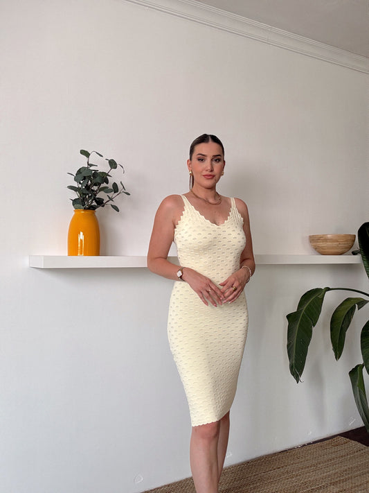 Petek desen triko elbise BEJ