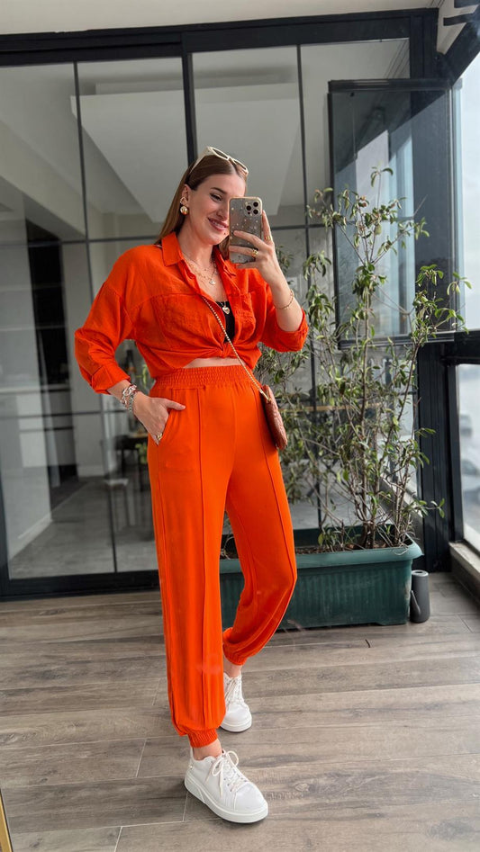 Viskon kumaş likralı pantolon TURUNCU