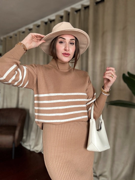 İnce Çizgili Jileli Takım - CAMEL