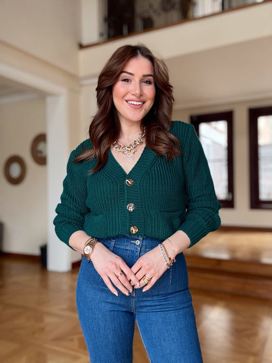 Gold düğme detaylı HIRKA-YEŞİL