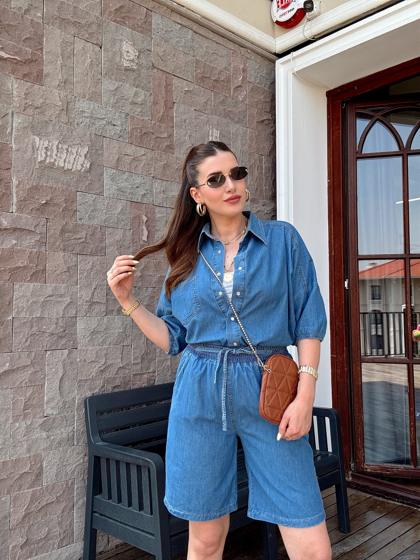 Şortlu oversize kot takım-KOYU MAVİ