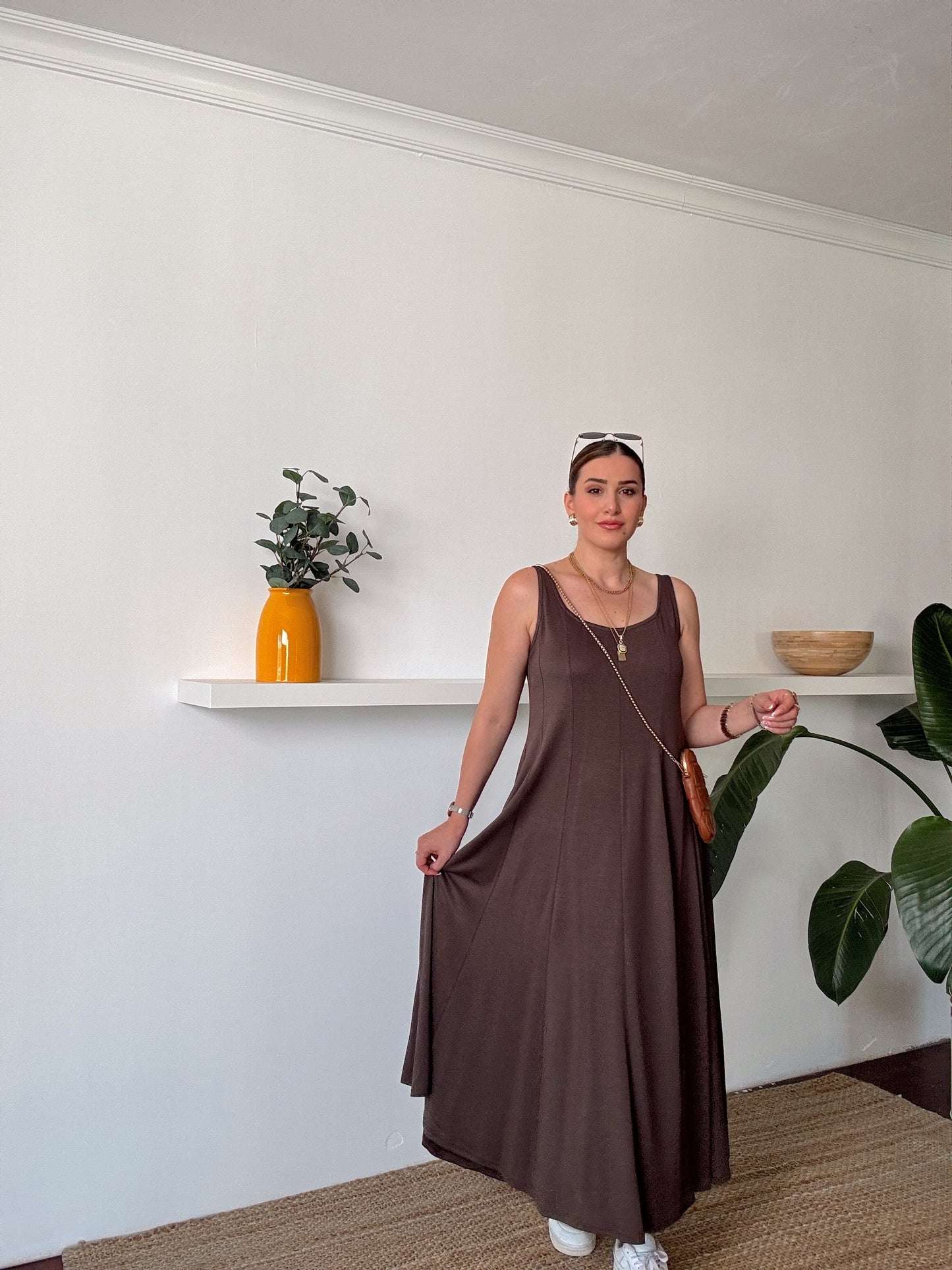 Askılı Modal Kumaş Elbise Kahve