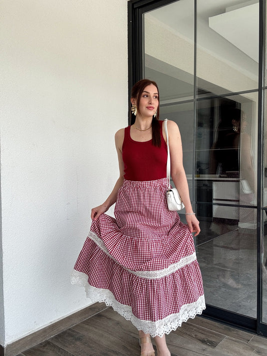 Potikare Güpürlü Etek Bordo