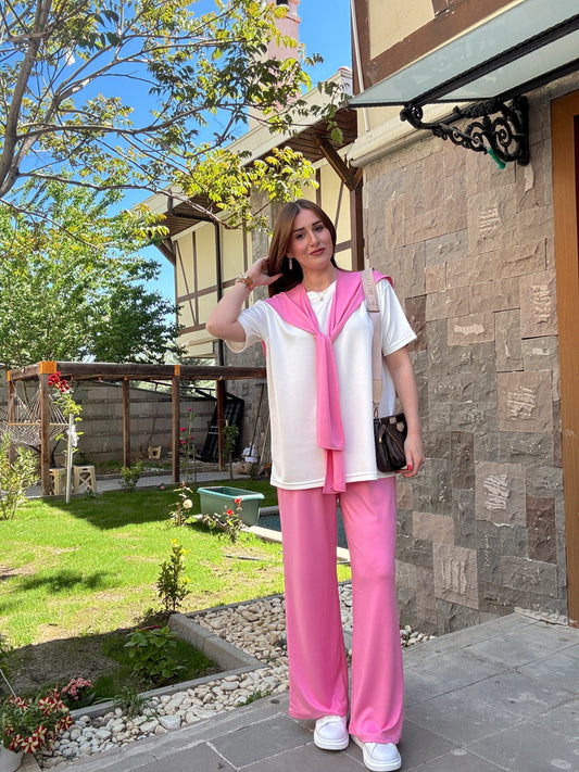 3 Parça Bağlama detaylı Takım Pembe