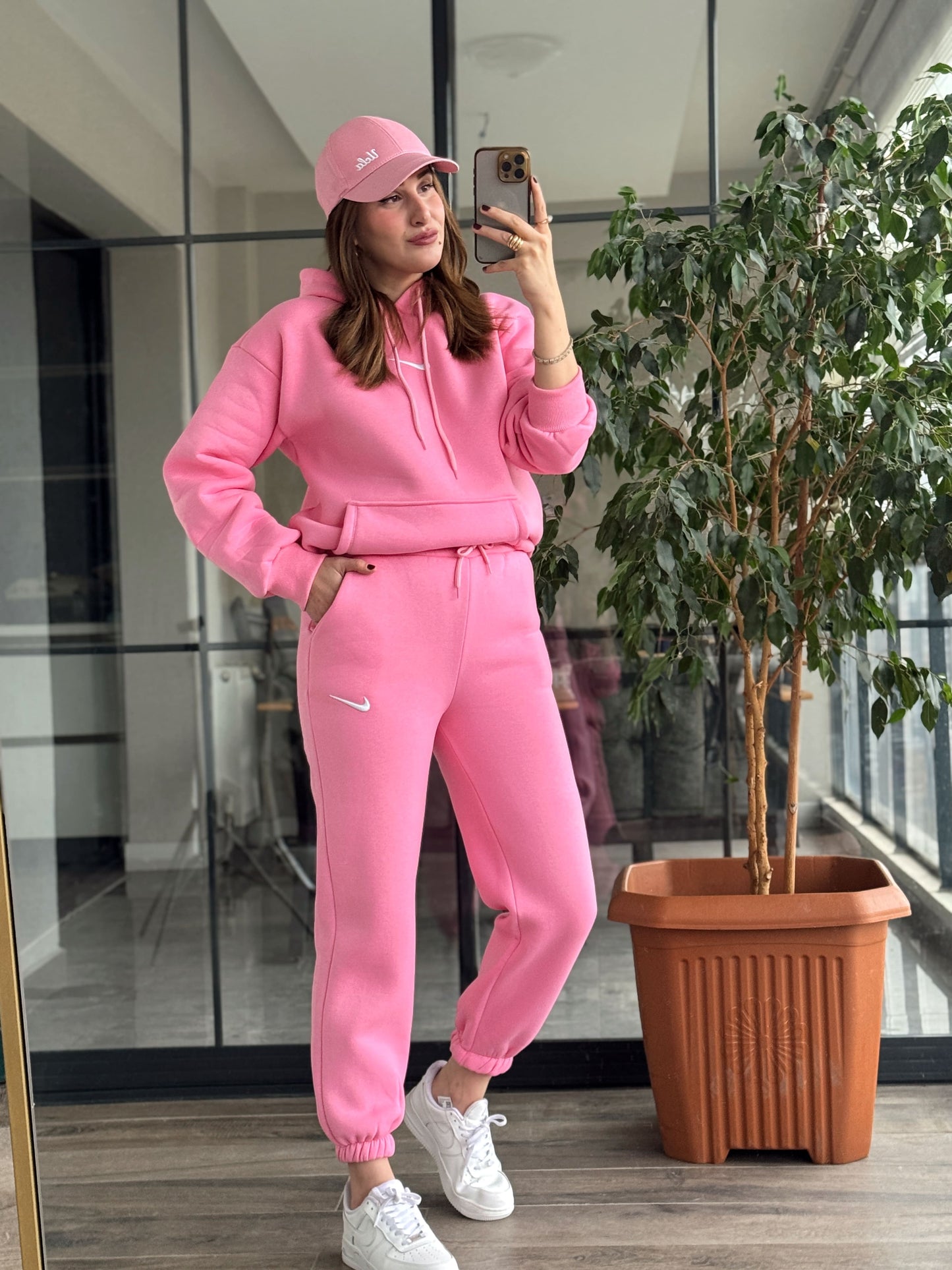 NK İşleme Paça Lastikli 3 İplik Şardonlu Eşofman Alt - TOZ PEMBE