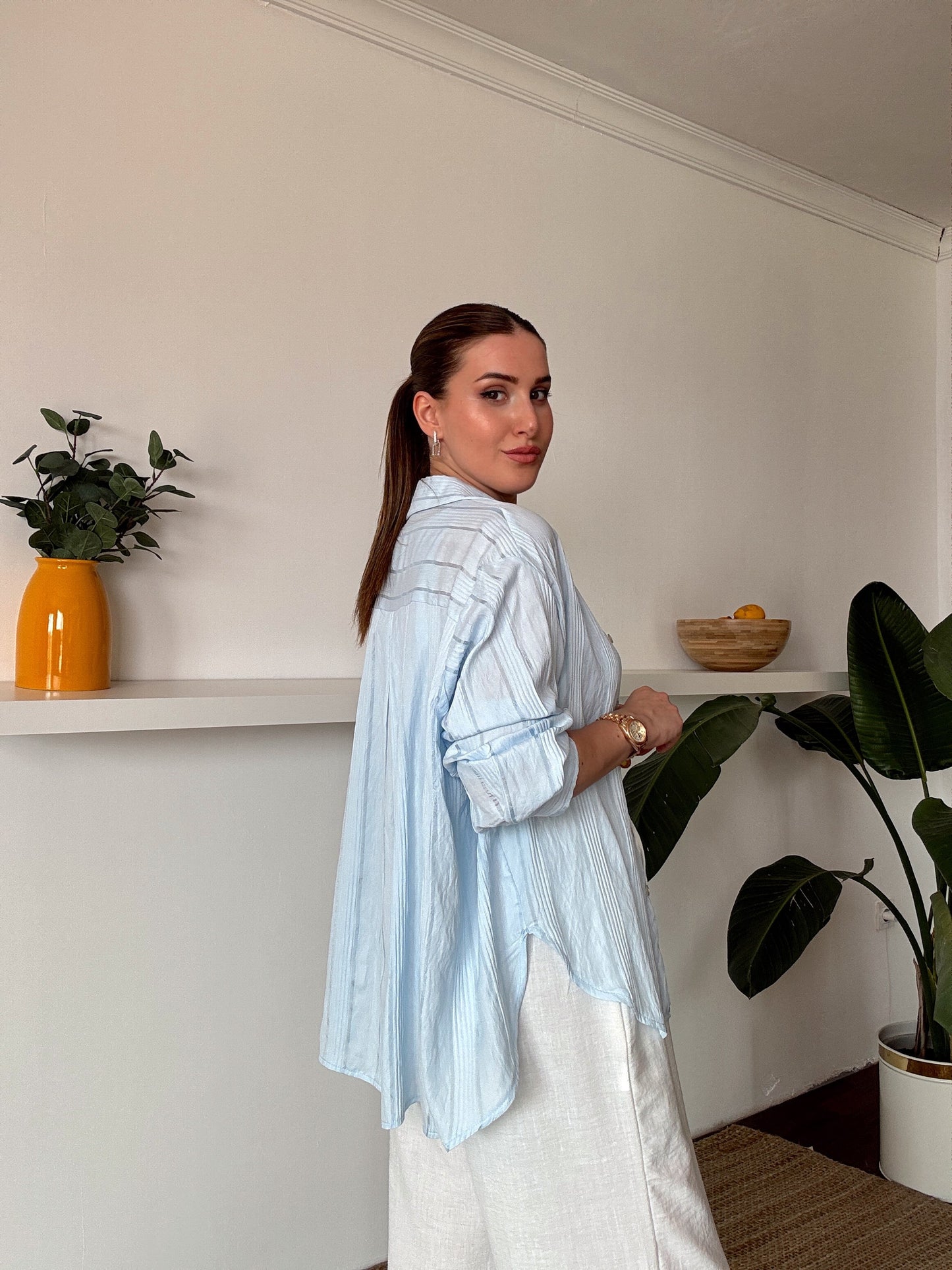 Crush çizgili atletli basic gömlek BEBE MAVİ