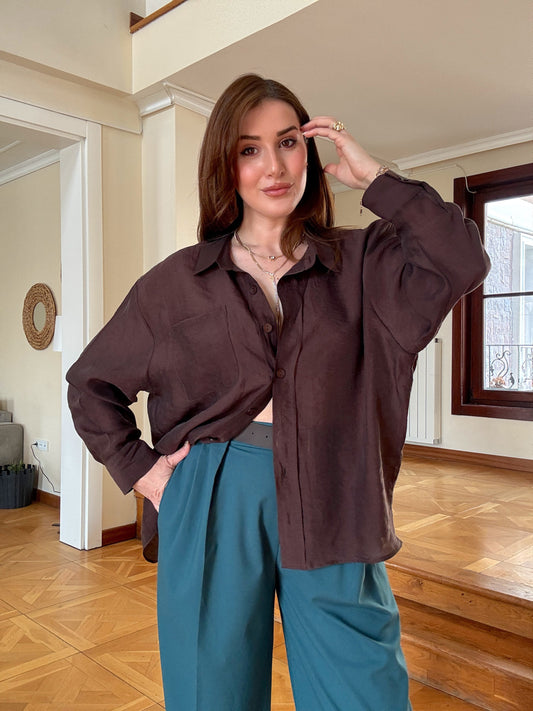 Oversize Premium Gömlek Kahve