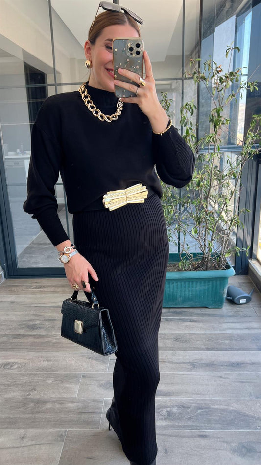 İki Parça Jileli Takım - SİYAH