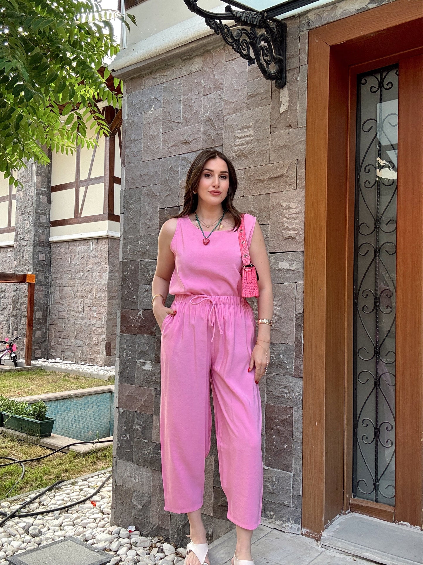 Charlotte aerobin kumaş ikili takım PEMBE