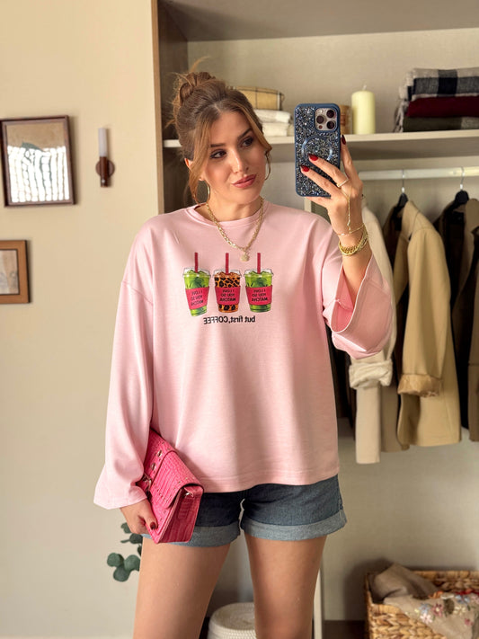 Leopar Coffe Modal sweat Pembe
