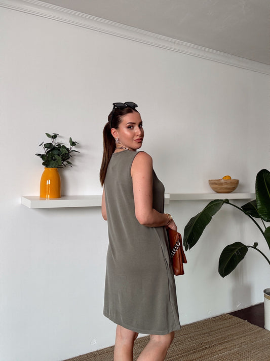 Basic Yıkamalı Elbise Haki