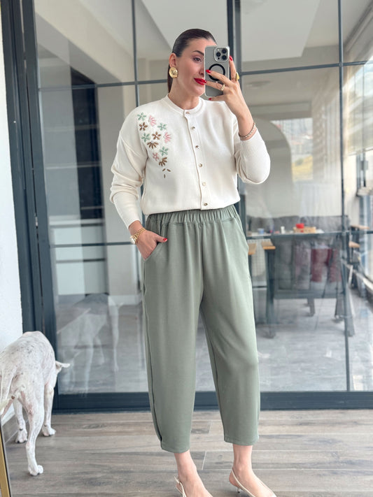 Beli Lastikli Modal Pantolon Mint Yeşili