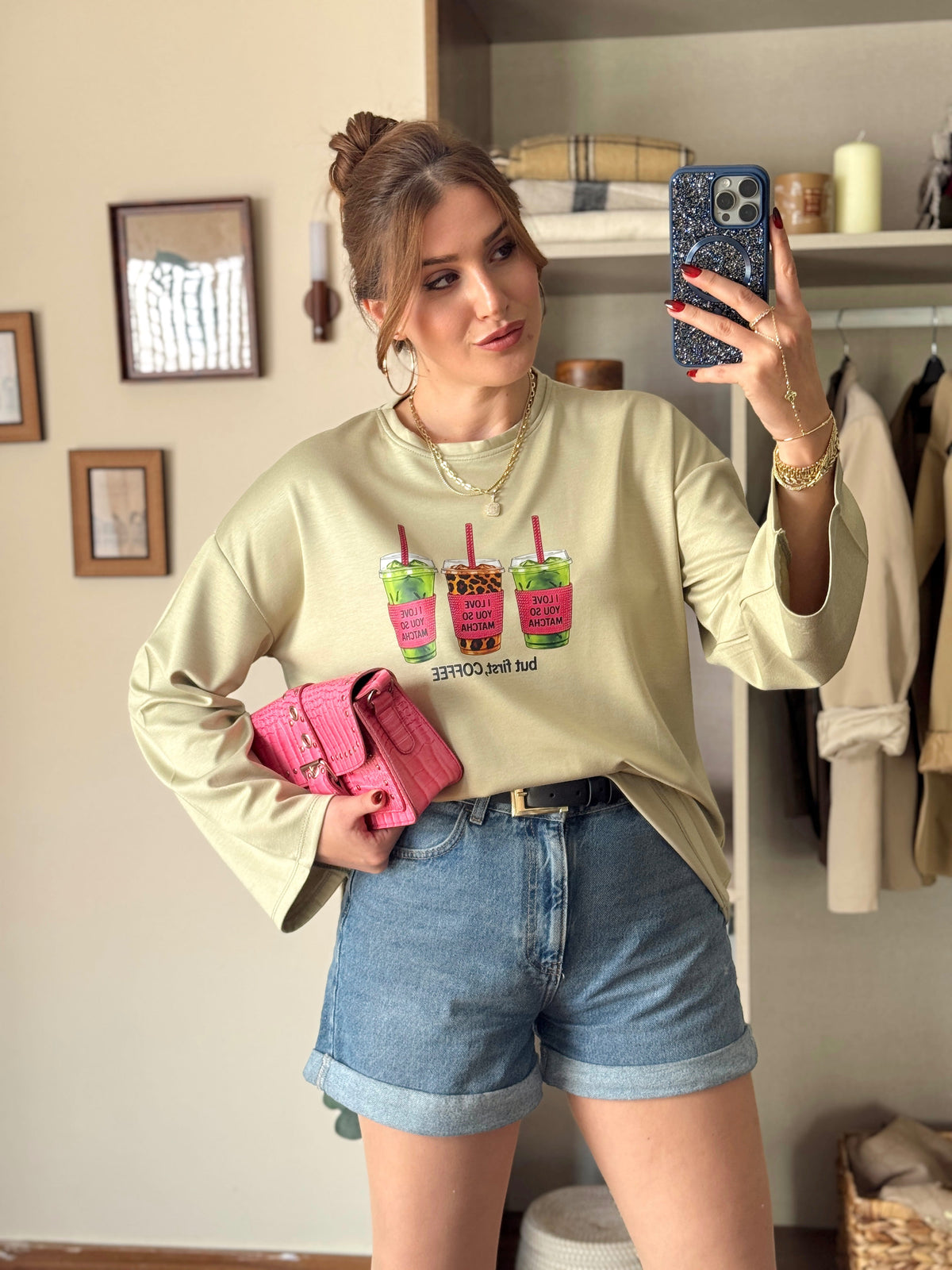 Leopar Coffe Modal sweat Yeşil