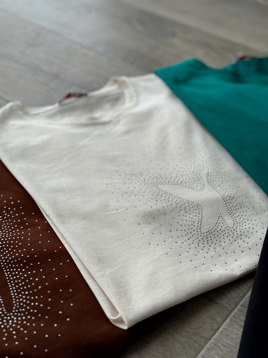 BYMN Kuş Baskı Detay Pamuk Tişört - BEYAZ