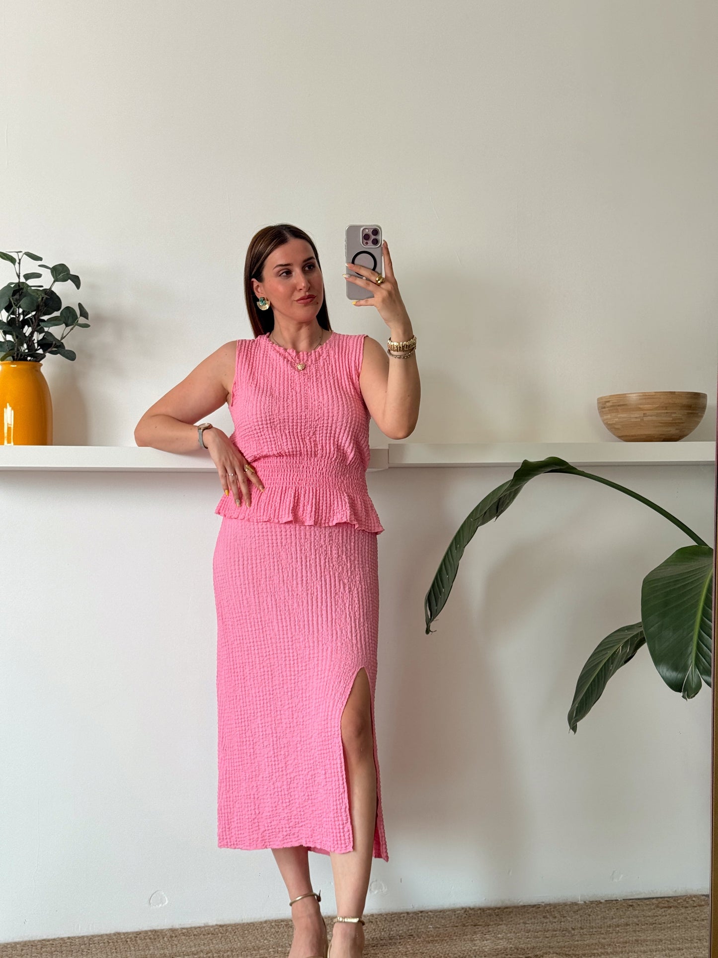 ODESSA bluz etek ikili takım pembe