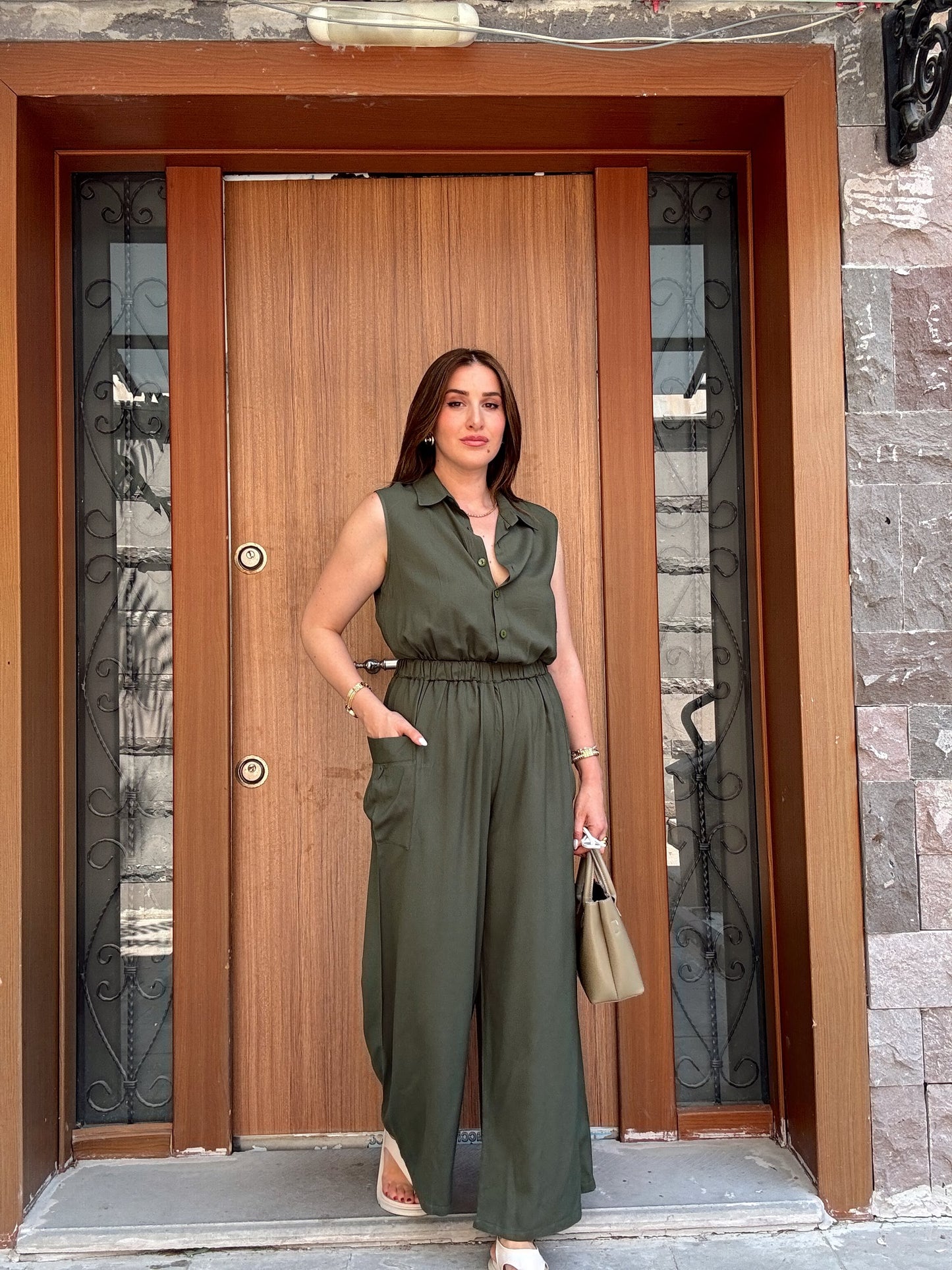 Seli cepli bel lastikli tulum HAKİ