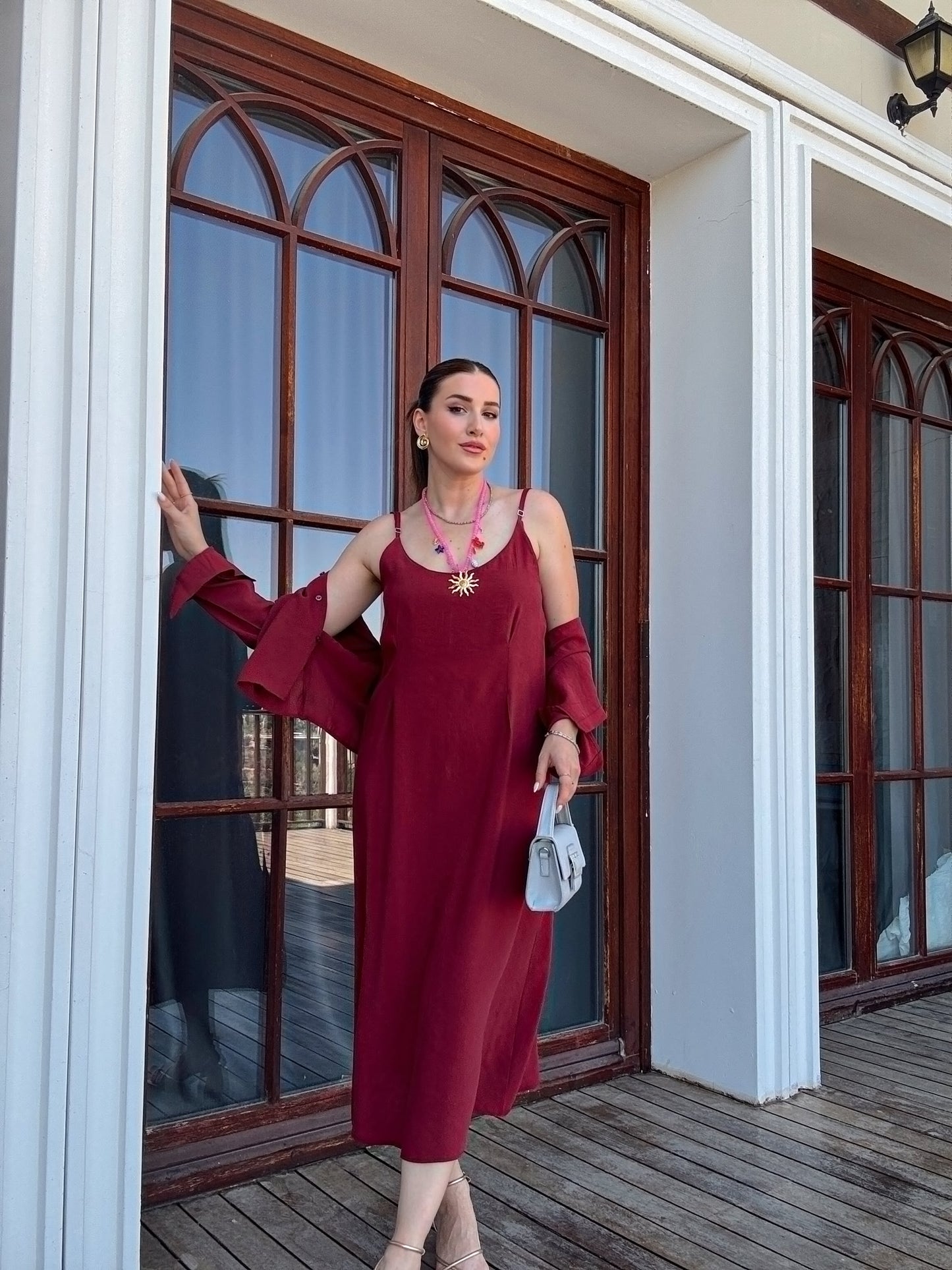 LİZBON gömlek elbiseli ikili takım BORDO