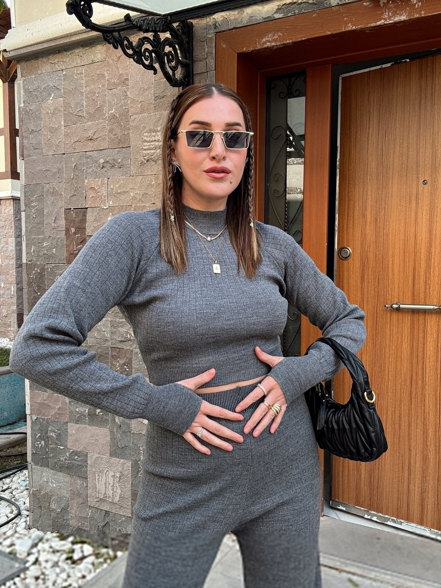 Basic Fitilli Triko Takım FÜME