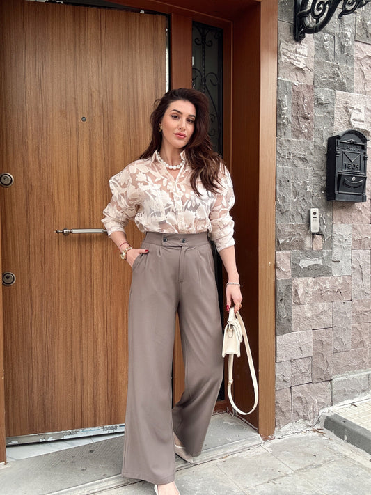 Bel lastikli maria palazzo pantolon VİZON