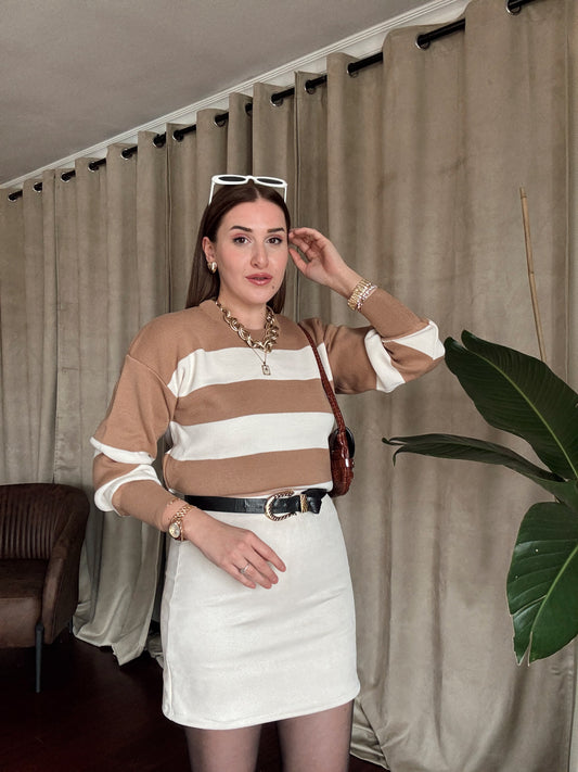 Kolları Ribanalı Bisiklet Yaka Kazak - CAMEL