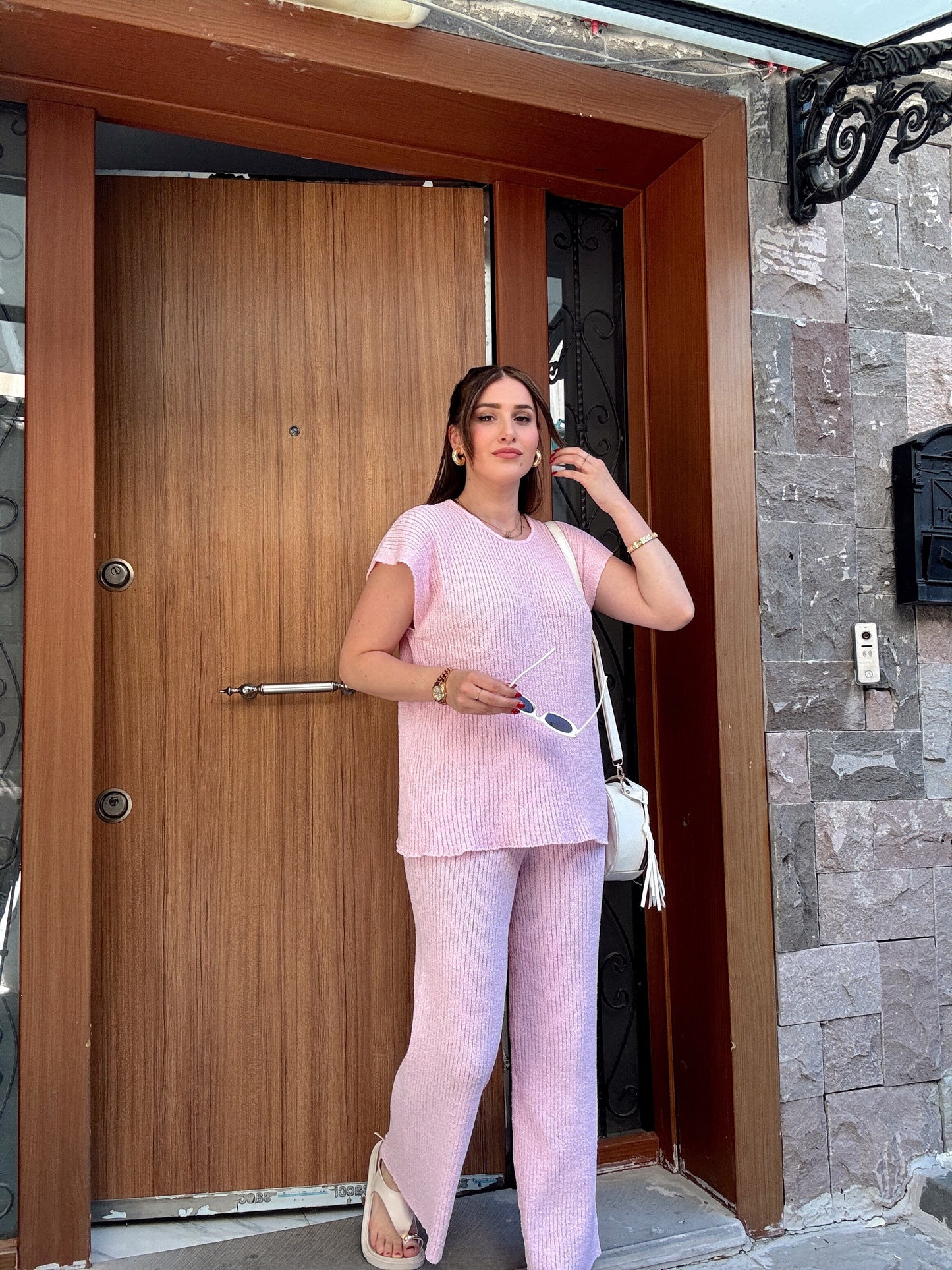 İki parça melanj takım PEMBE