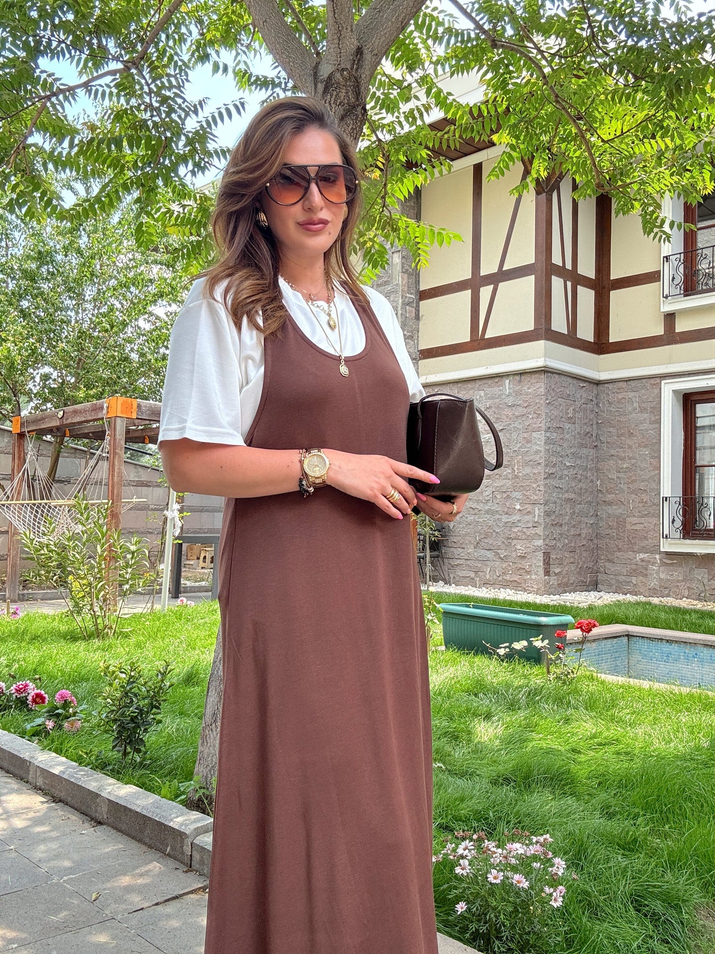 Oys Tişörtlü Elbise Kahve
