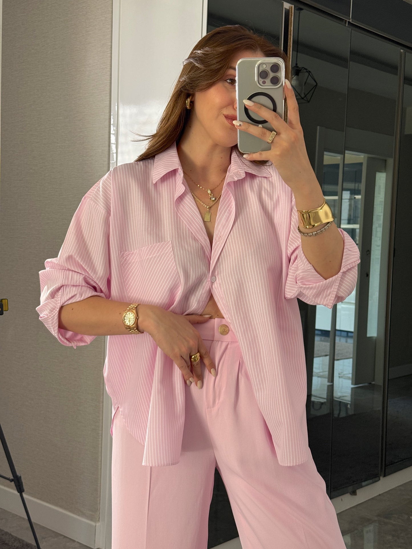 Çizgili Gömlek Pembe