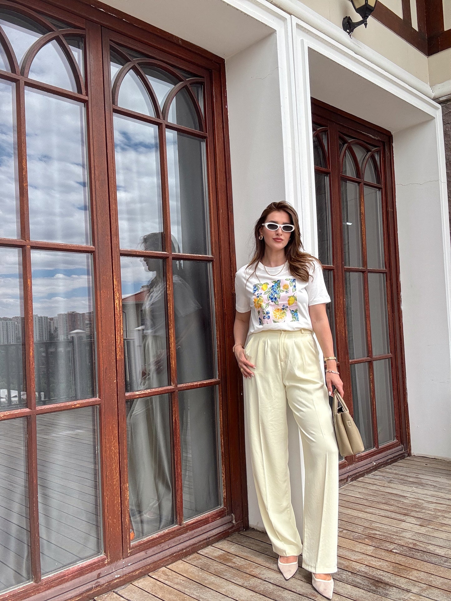 LEMON baskılı basic tişört BEYAZ