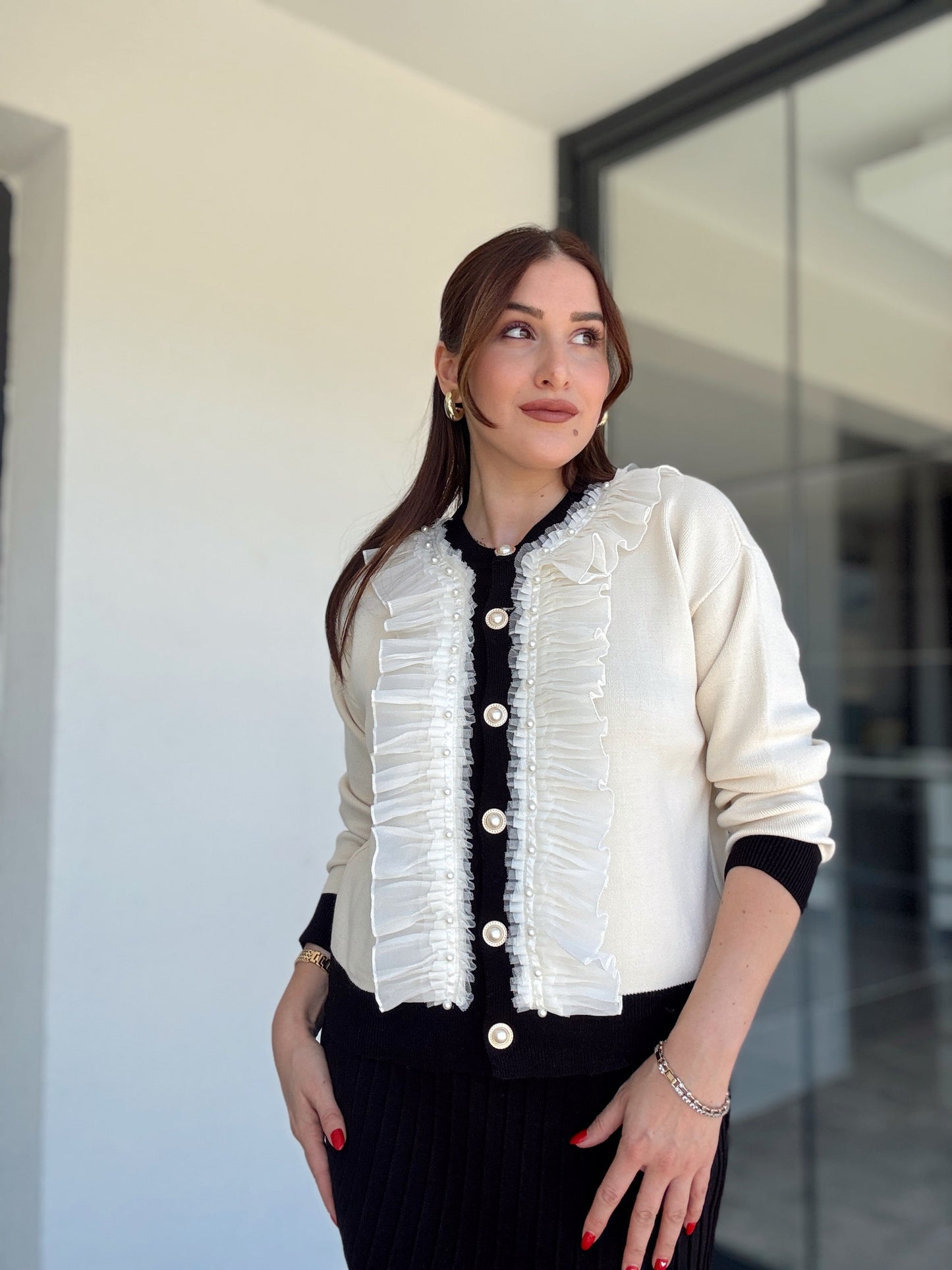 Manolya incili etekli ikili takım SİYAH