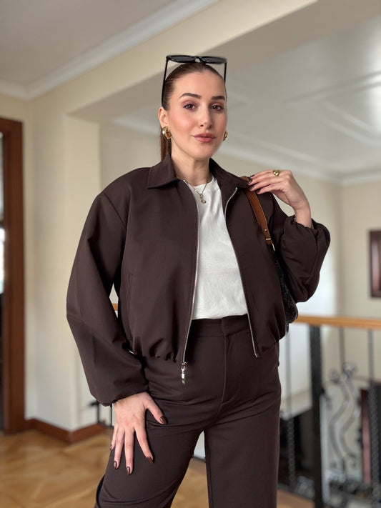 TİNA Bel büzgülü cepli premium ceket KAHVERENGİ