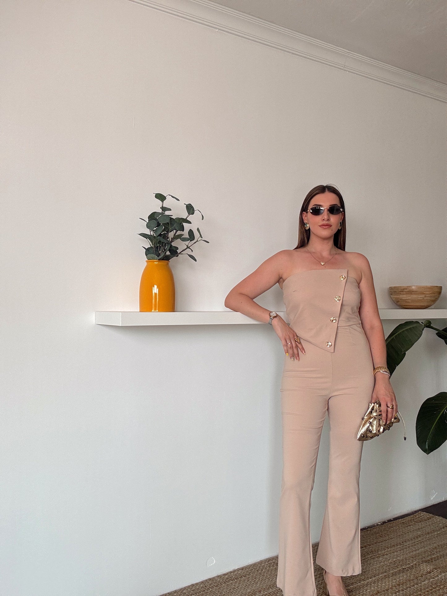 MİLENA gold düğme detaylı tulum TAŞ
