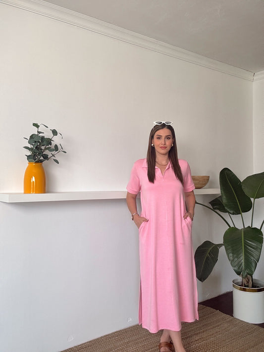 Polo yaka Modal Kumaş Elbise Pembe
