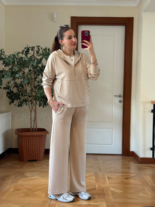 MODAL KUMAŞ KANGURU CEP YARIM FERMUAR TAKIM-TAŞ