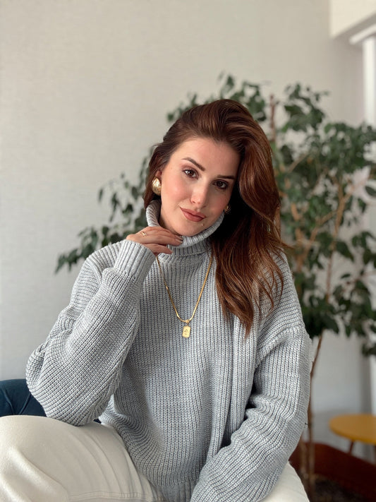 Balıkçı Yaka Selanik Örgü Kazak GRİ