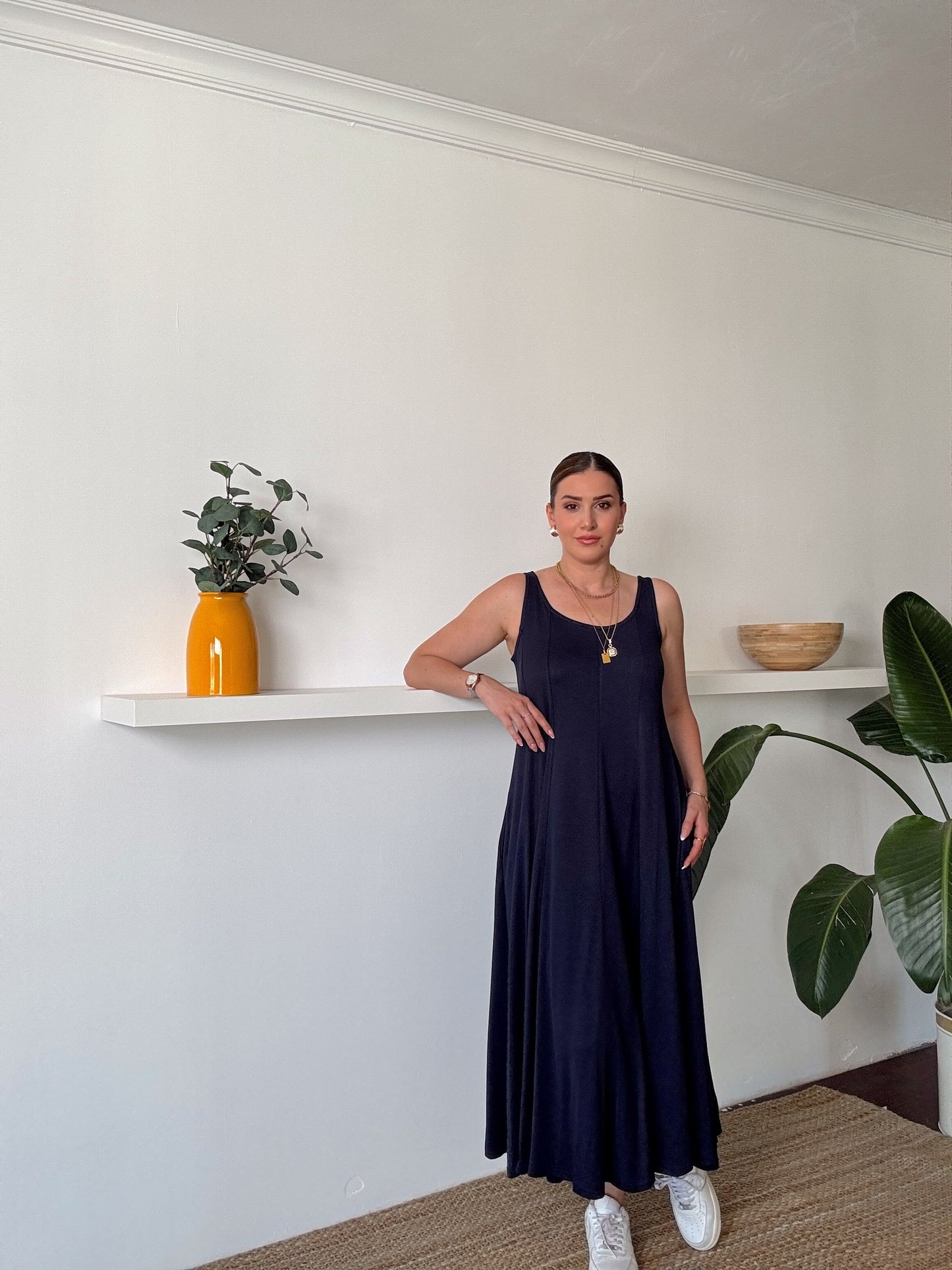 Askılı Modal Kumaş Elbise Lacivert