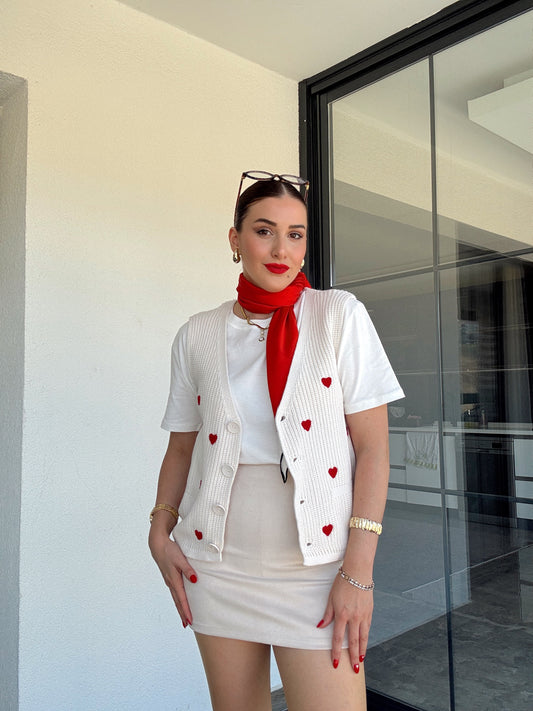 Kalp Aprikeli Triko Yelek LATTE