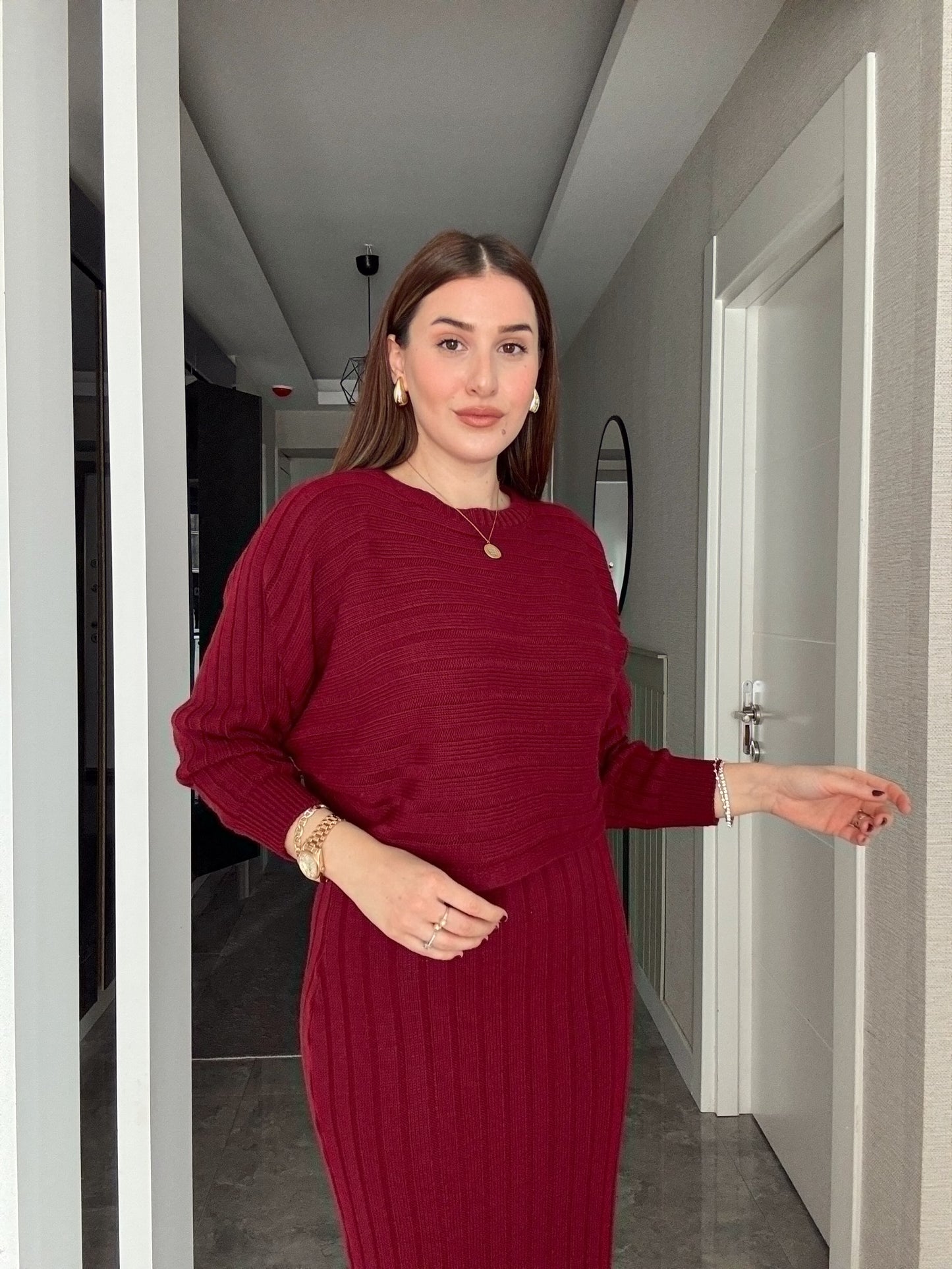 Fitilli Elbiseli Bluz Takım BORDO