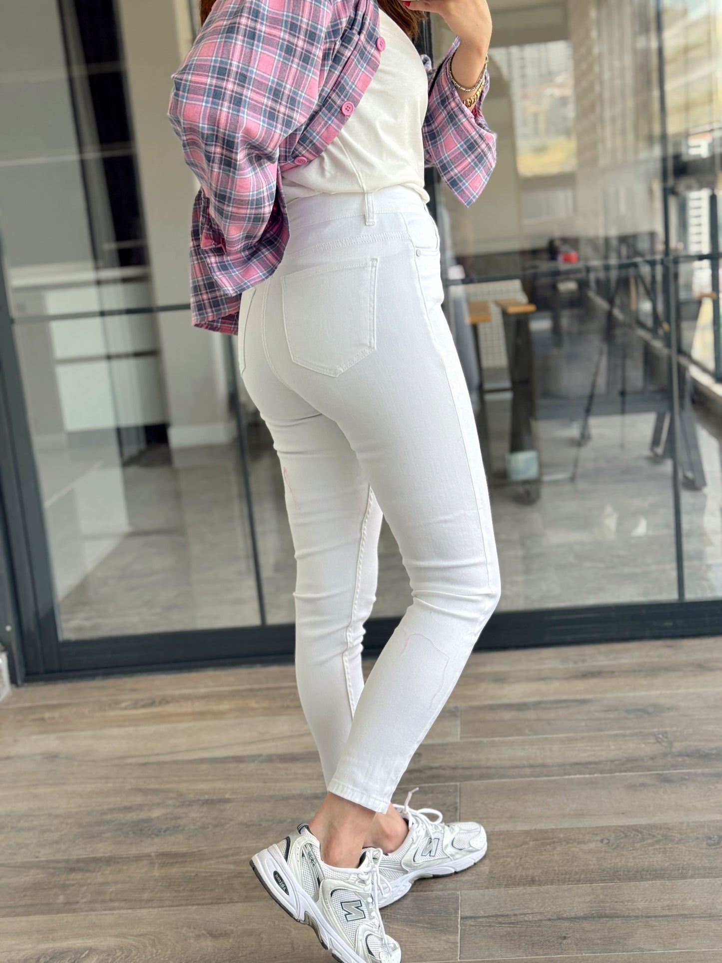 Likralı dar paça melina jean BEYAZ