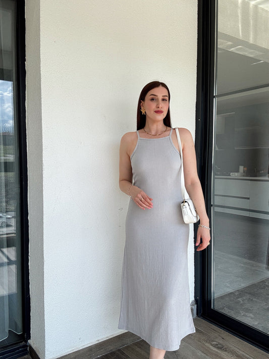 Askılı Okyanus Elbise Gri