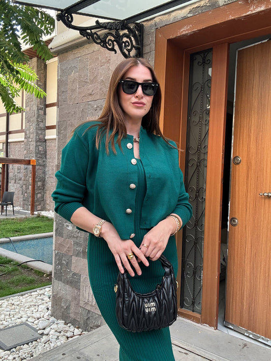 Ceketli Elbiseli Triko Takım - YEŞİL