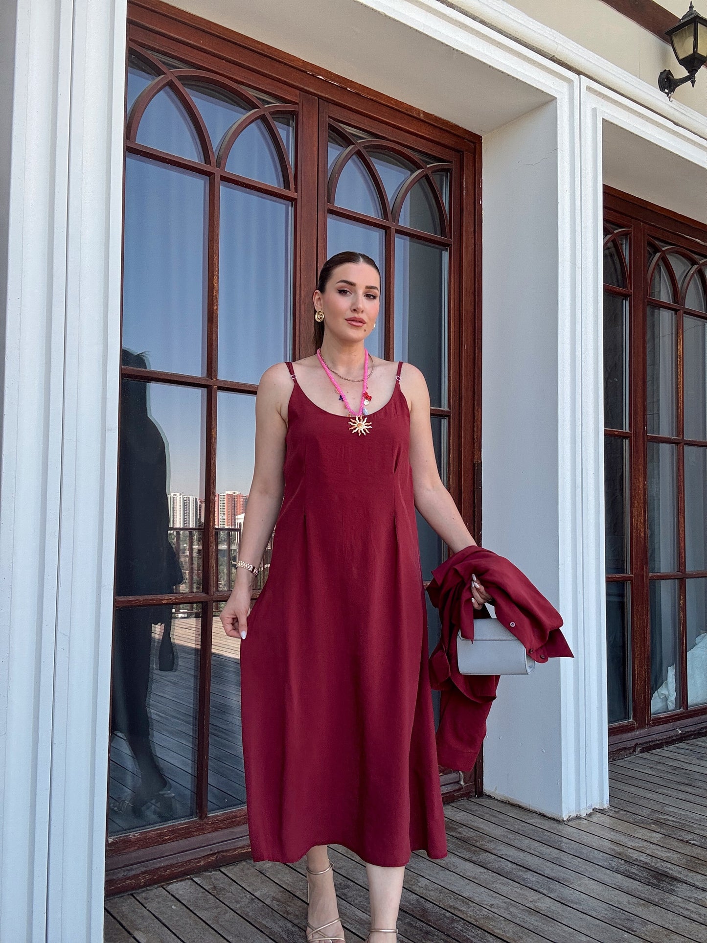 LİZBON gömlek elbiseli ikili takım BORDO