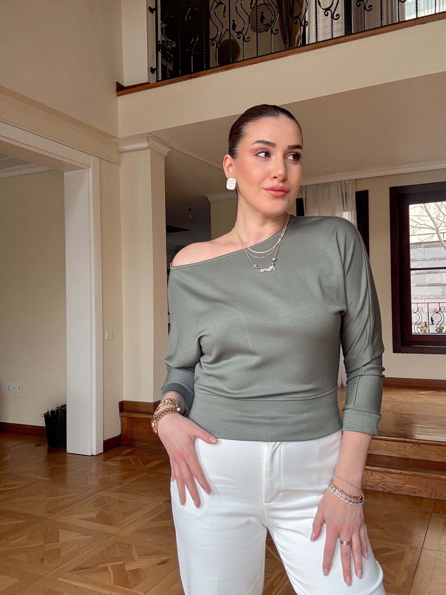 KAYIK YAKA BLUZ-HAKİ