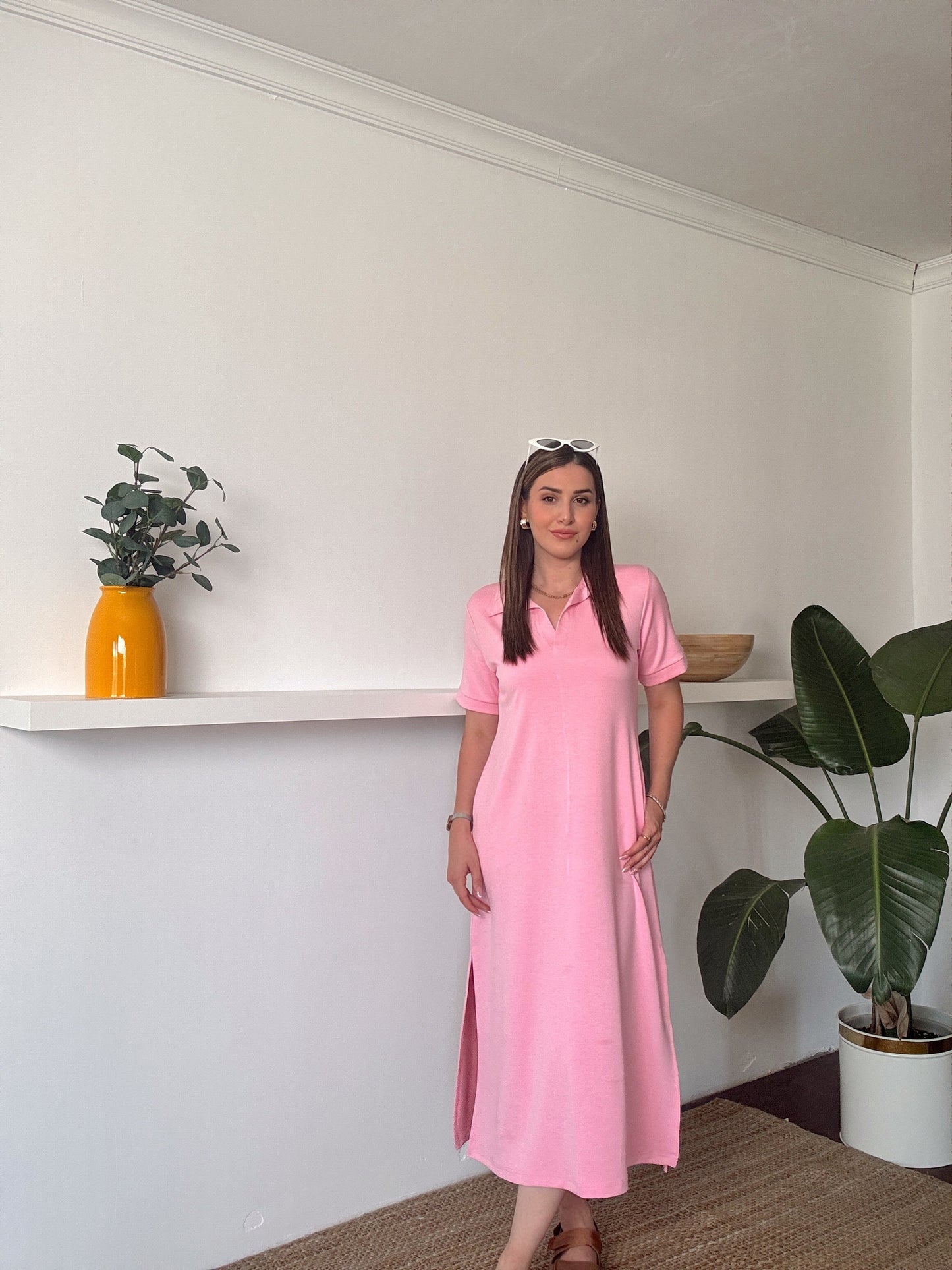 Polo yaka Modal Kumaş Elbise Pembe