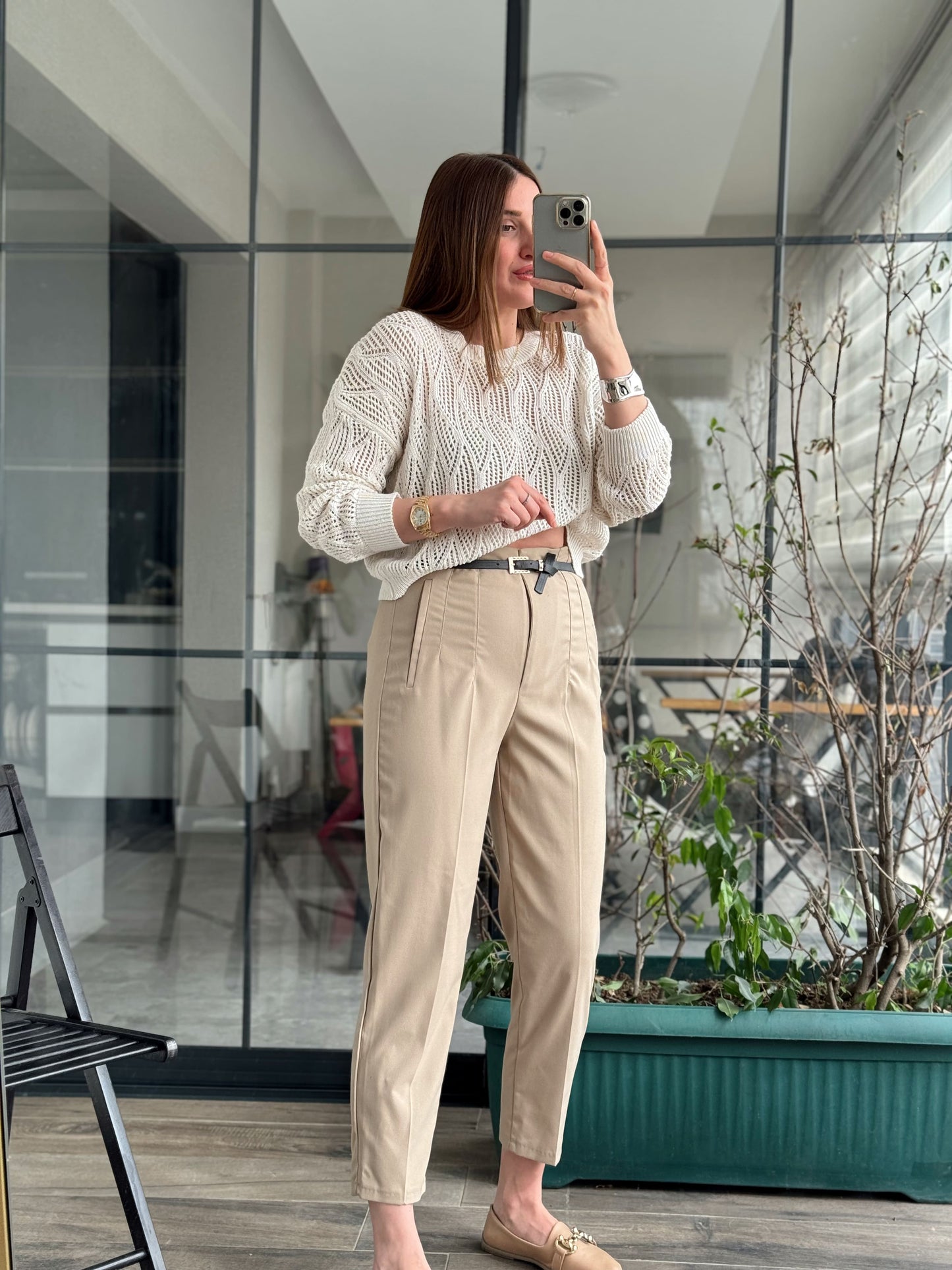 Beli Pensli Vivien Keten Pantolon - BEJ