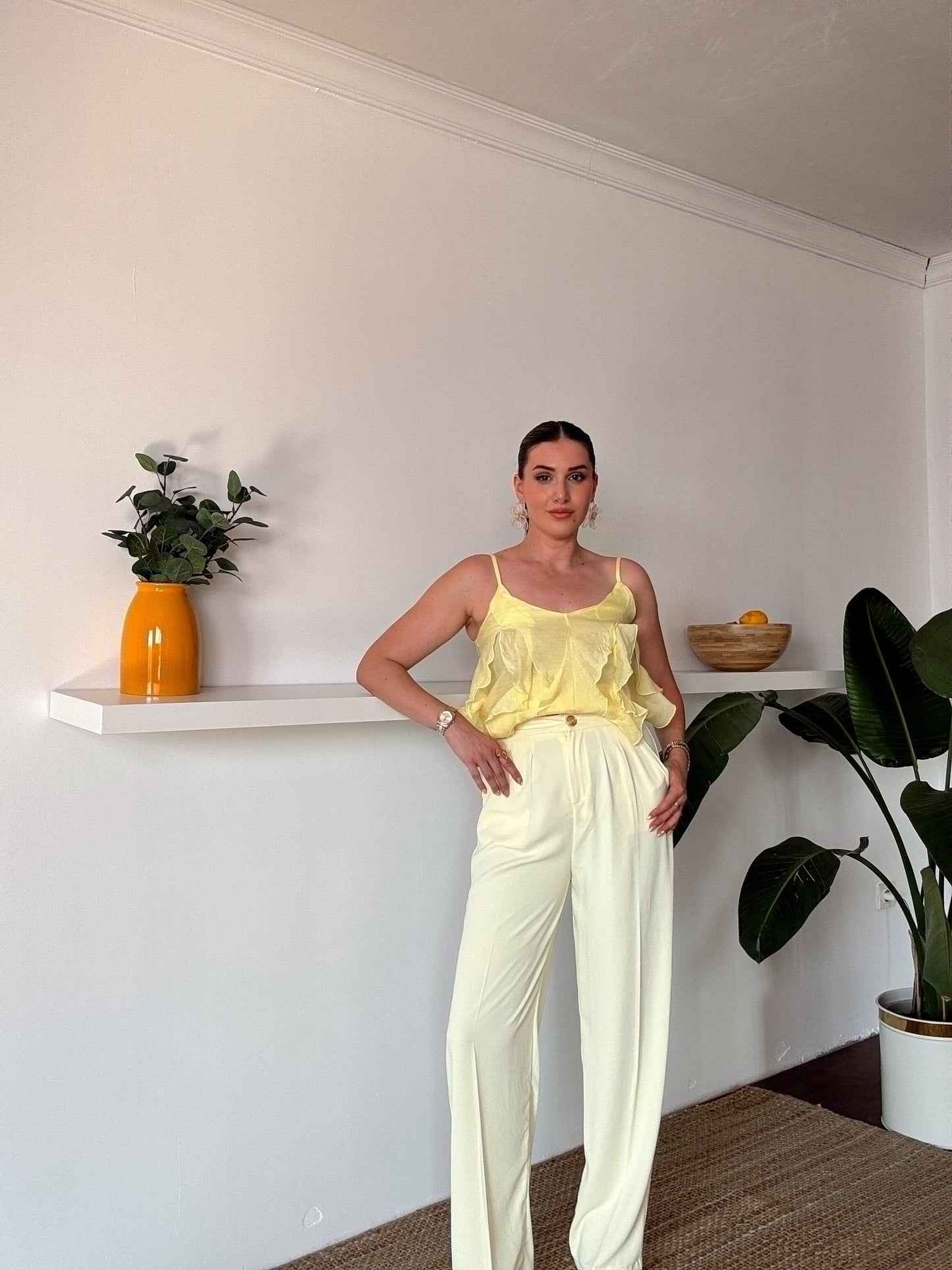 İp Askılı Fırfırlı Atlet Sarı