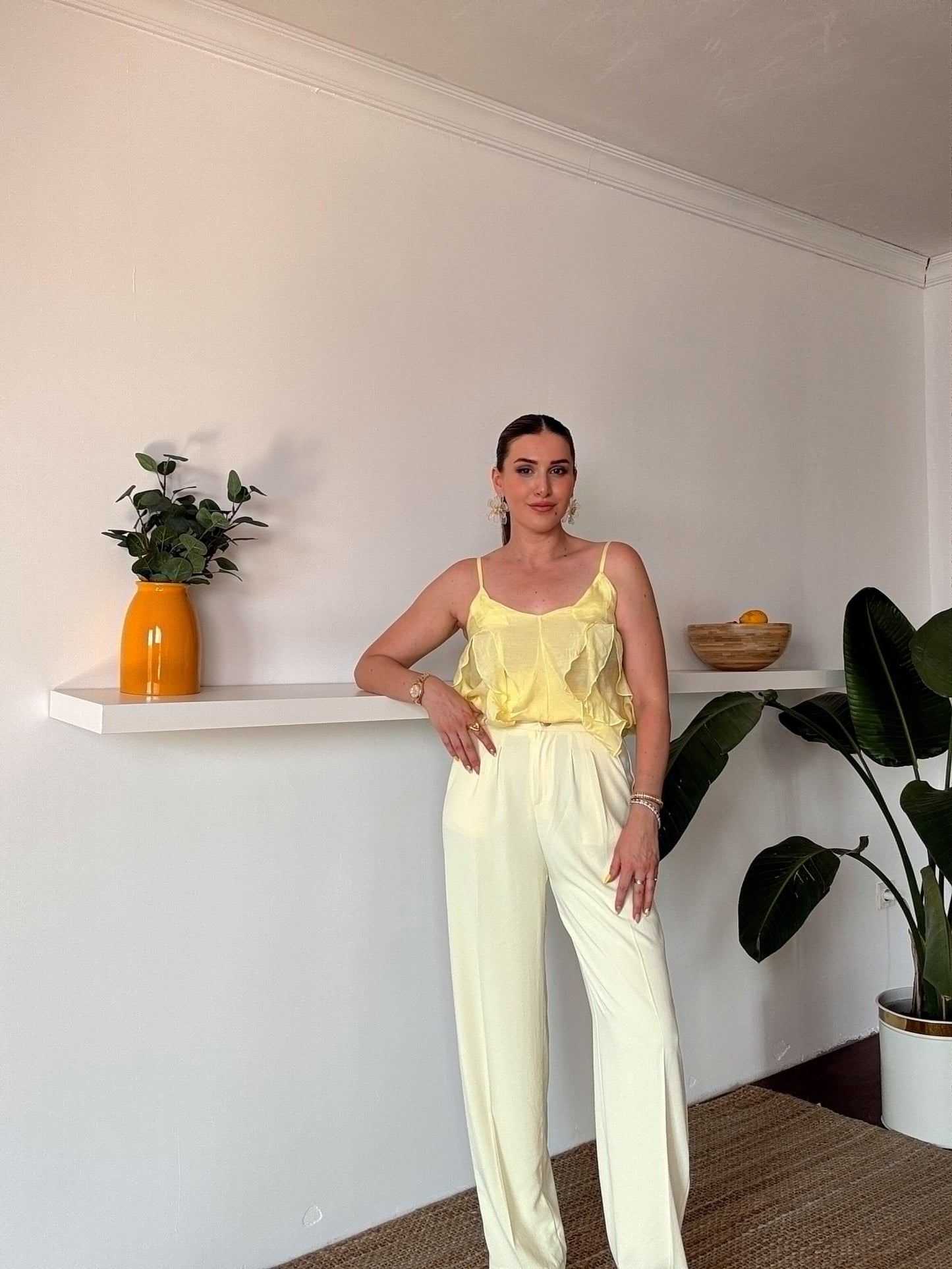 İp Askılı Fırfırlı Atlet Sarı